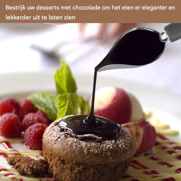 Chokladdekorations- och doppskedsset (5 delar), verktyg för matlagning, efterrätt och sockerkonst, silver.