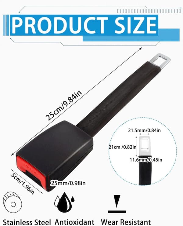 2-Delars - 25cm Universal - Förlängare för säkerhetsbälte - Svart