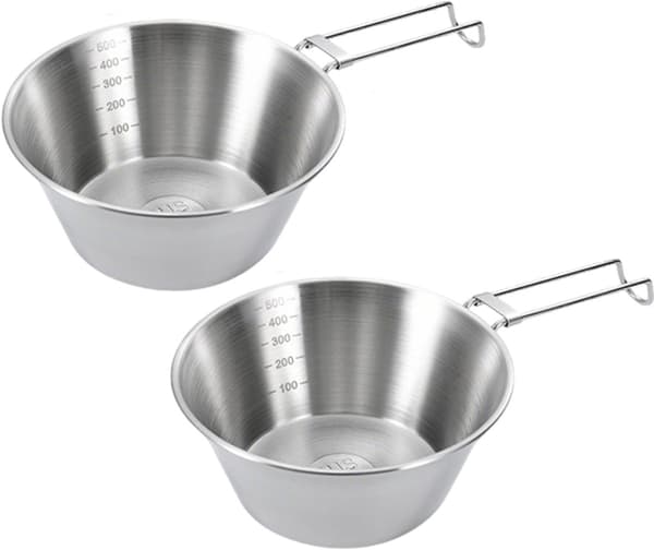 Fällbar campingskål i rostfritt stål (2 delar), 500 ml, lämplig för utomhuspicknick, vandring och grillning, silver.
