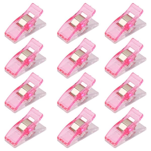 50-pack syklämmor - plastvävklämmor - ersätter nålar - med mätskala - DIY-verktyg - rosa