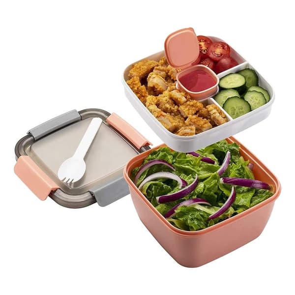 Matlåda med fack - matlåda för vuxna och barn - salladslåda - bento box (rosa)
