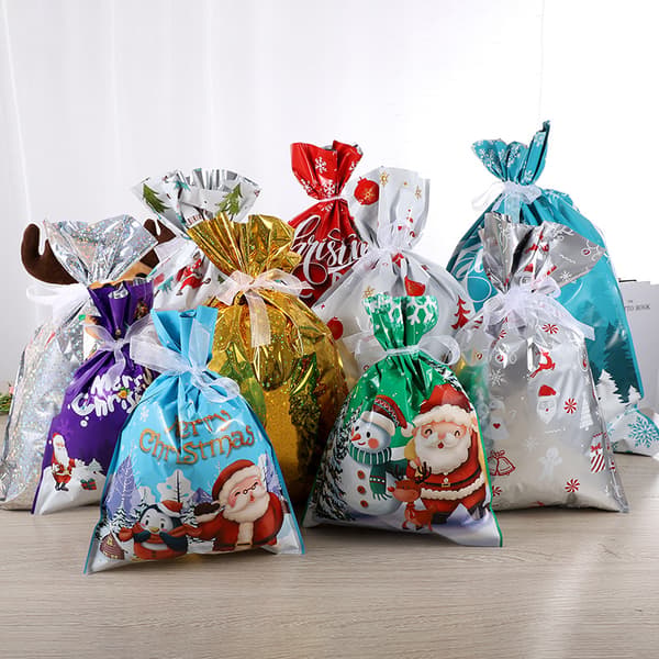 10 st Julpåsar Återanvändbara Stora Julklappspåsar Dragsko Presentpåse