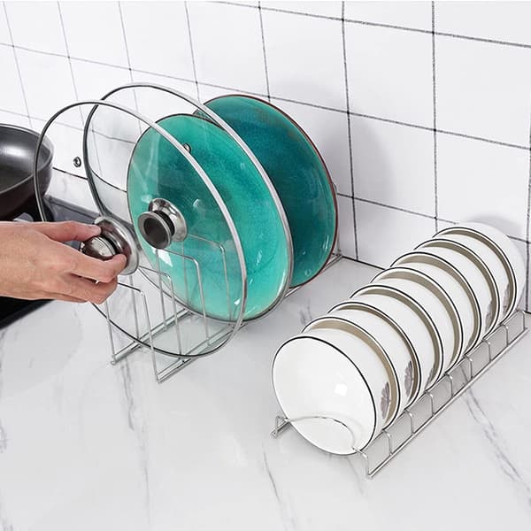 Diskställ och avrinningsset i rostfritt stål för köksredskap, förvaring för spatel och skärbräda, silver