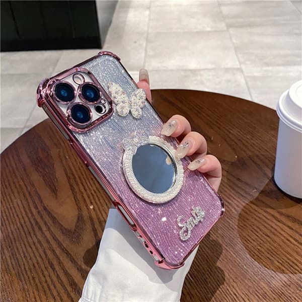 iPhone 15-serien Sminkspegel Telefonfodral med Linsskydd (Rosa, iPhone 15 Pro) iPhone15 Pro