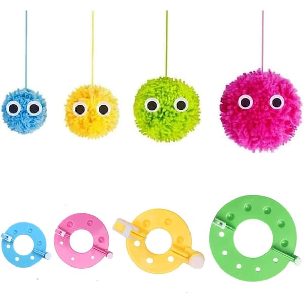 4-delars set för att göra pompom - pompom vävningsset - pompom vävning - vävning av 4 storlekar av tofsar (3,5/5,5/7 och 9 cm)