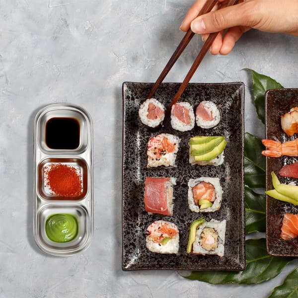 Set med 3 dippskålar i rostfritt stål, koreansk BBQ-kryddskål, silver