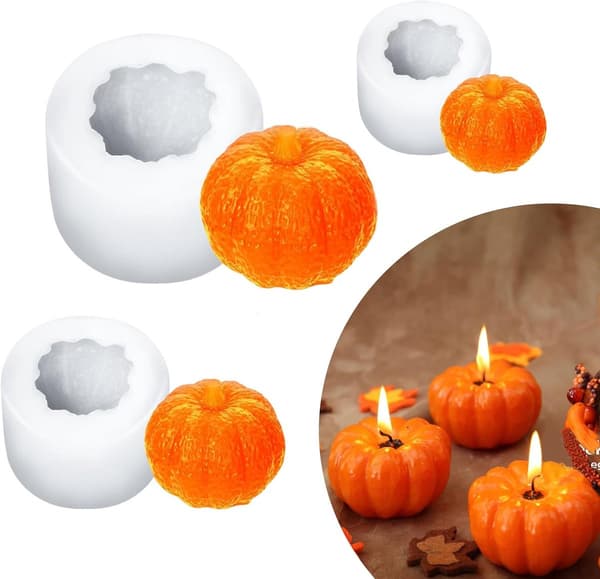 3D Pumpa Silikonformar för Ljus/Tvål, Liten/Mellan/Stor & 3-håls Mini-pumpa, DIY Halloween/Höst