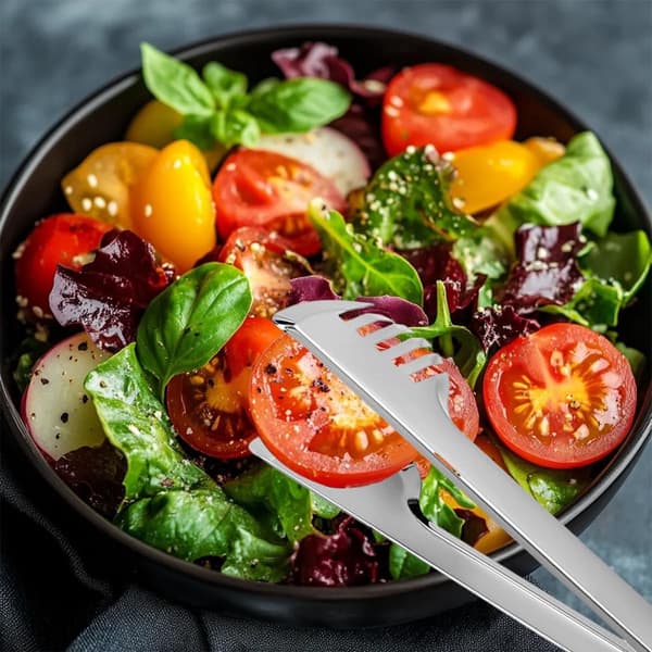 Multifunktionell grilltång i rostfritt stål, tvådelat set, för matlagning, grillning, sallad och servering, silver.