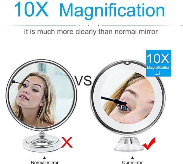 10x LED-sminkspegel med sugpropp, 1 st, badrum/sminkbord