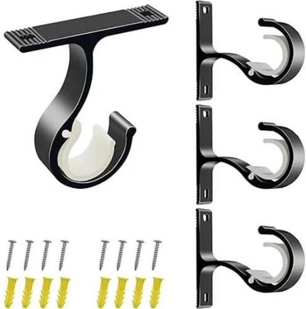 Gardinstångsfäste (4 delar), vägg- och takmonterade stödkrokar i aluminiumlegering, svart.