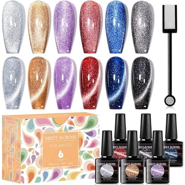 Glitter Cat Eye Gel Nagellack Set Soak Off UV LED Lampa Stjärnklar Himmel Effekt Magnetisk Gel