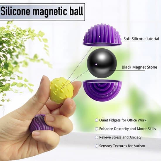 Magnetiska Sensoriska Uppfriskningsbollar - 6-pack med Viktade Stressreducerande Leksaker i Silikon