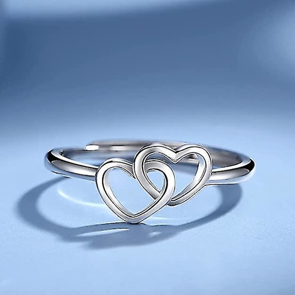 Sterling Silver Dubbelt Hjärtring För Kvinnor S925, För Flickvän