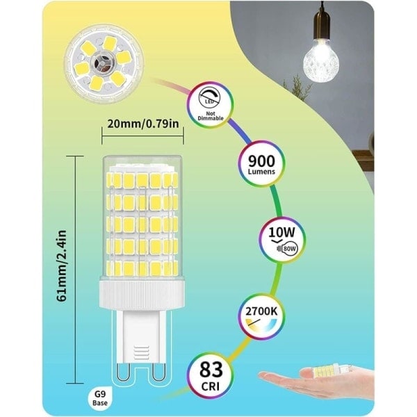 G9 LED-lampa Kalla Vit, 10W G9-lampa 6000K, 6-pack