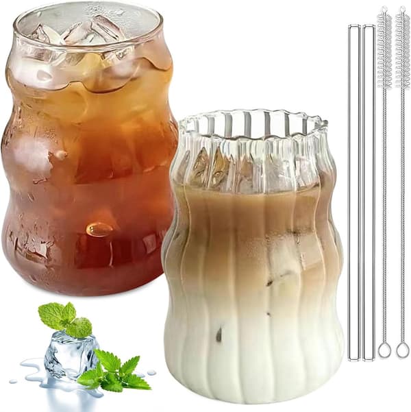 Set med 2 räfflade dricksglas 530 ml för iskaffe och cocktails