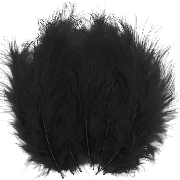 100 st Svarta Fluffiga Kalkonfjädrar 10-15 cm för Hantverk Drömfångare Kanttrim Färgade Fjädrar Flugbindningsmaterial