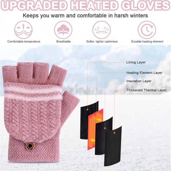 USB-stickade uppvärmda handskar, en storlek passar alla, vattentäta och vindtäta, rosa.