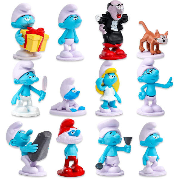 12 st Smurf tårtdekorationer, mini tårtdekoration, Smurf tårtdekoration, Smurf födelsedagstopp för barns födelsedagstårtor, butik tema Zs-12p