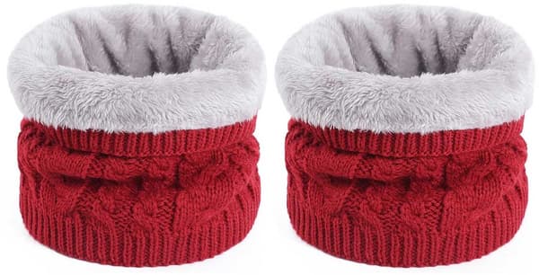 Tvådelat vinterstickat halsduksset, vindtätt och varmt, unisex, rött.