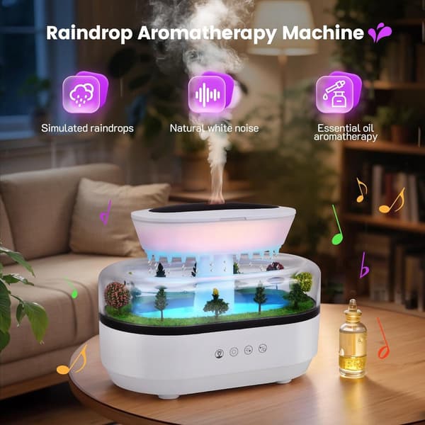 Regnluftfuktare - Aromadiffuser - Avkopplande Atmosfär - 7 Färger LED - 250 ml - Vit