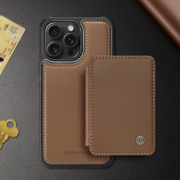 IP12PRO Magnetisk Delad Korthållare, RFID Stöldskydds Scannerfodral och Fallskydd (Brun) IP12PRO