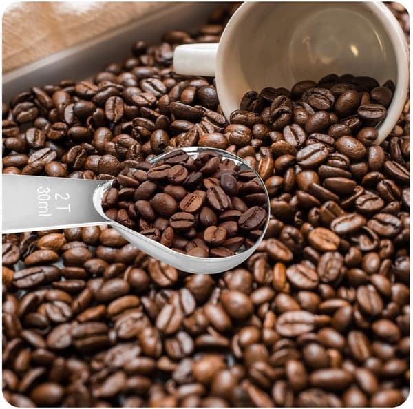 30 ml kaffemåttskedset i rostfritt stål (två delar), för mätning av kaffe, te och proteinpulver, silver