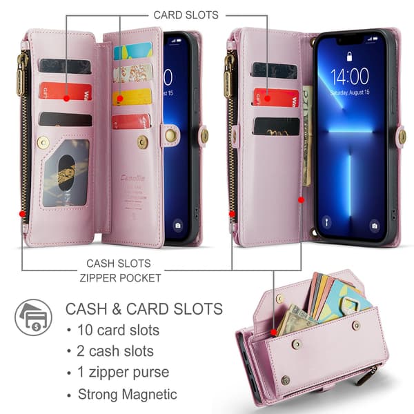 iPhone 11 Pro skal, falltåliga korthållare med rem (rosa) iPhone 11 pro