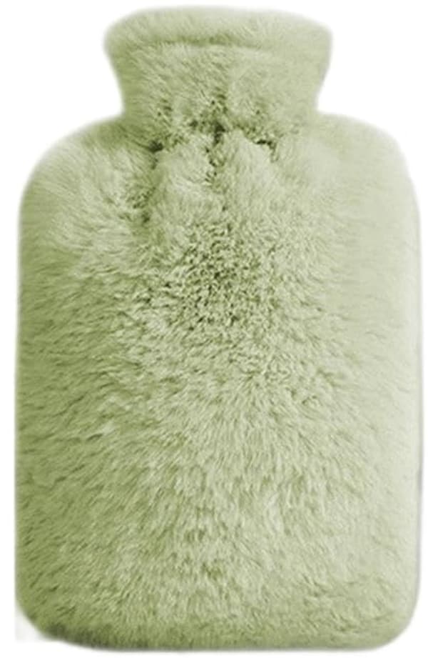 500 ml varmvattenflaska med fleecefodral, breddad vatteninlopp, grön.
