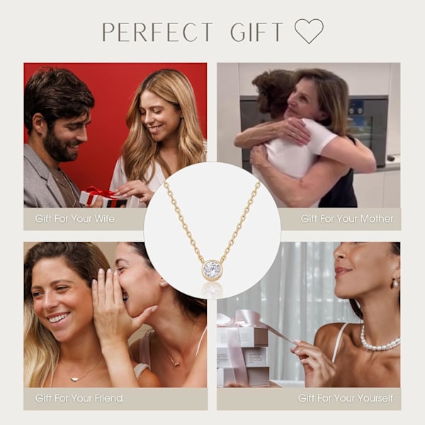 Exklusivt halsband - Guldpläterat 18\" damhalsband med litet runt simulerat diamant-hänge, CZ diamant solitärhalsband med karbinlås