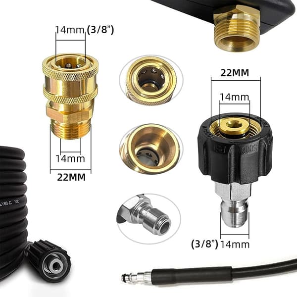 Högtryckstvätt adapterset M22 3/8\" slang snabbkoppling set, pistol snabbkoppling för högtrycksslangar