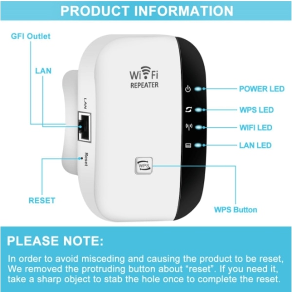 WiFi Förstärkare 2024, WiFi Amplifier, WiFi Repeater, Täckning upp till 3000 kvm, Anslut 45 Enheter, Internetförstärkare Vit