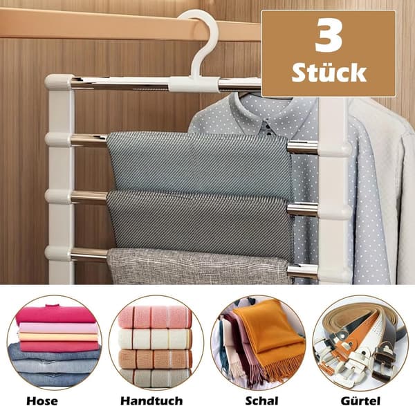 3 platsbesparande galgar för 6 par byxor för kläder & accessoarer, vit, present