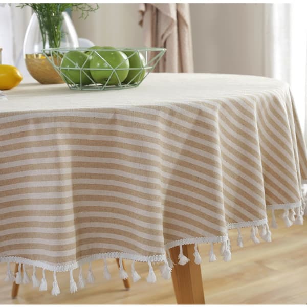 Beige Rund Duk - Tvättbar Duk med Linne-look - Boho Duk - 150cm