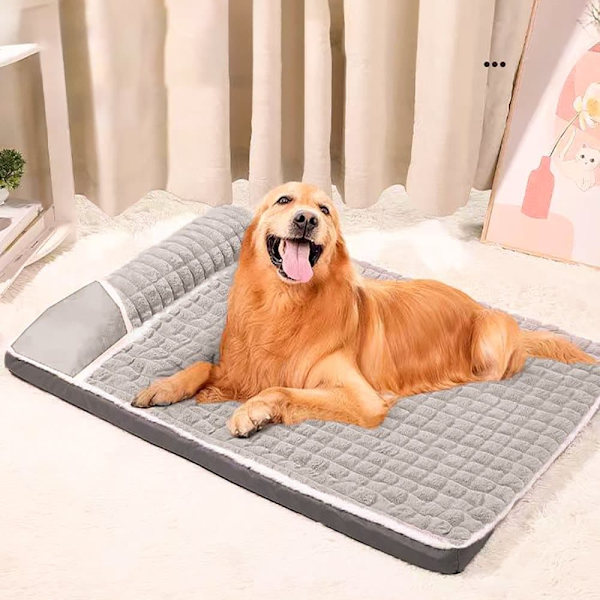 Rektangulær seng med plys, kravlegård til hund og kat, pudebed 100x70_MGF