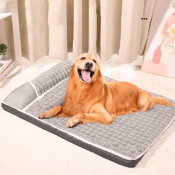 Rektangulær seng med plysj, lekegrind for hund og katt, puteseng 100x70_MGF