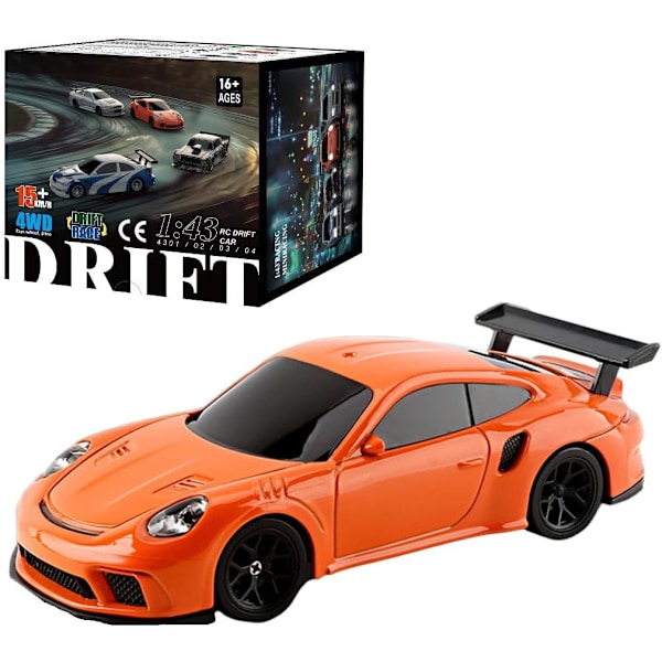 1:43 Skala RC Mini Racingbil, Full Proportion Elektrisk Mini Racingbilmodell med Ljuskit (RTR-version) Orange apelsin