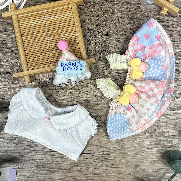 1 setti Labubu-vaatteita, jäätelösetti - syntymäpäivähattu + toppi + camisole-hame^^ou 1