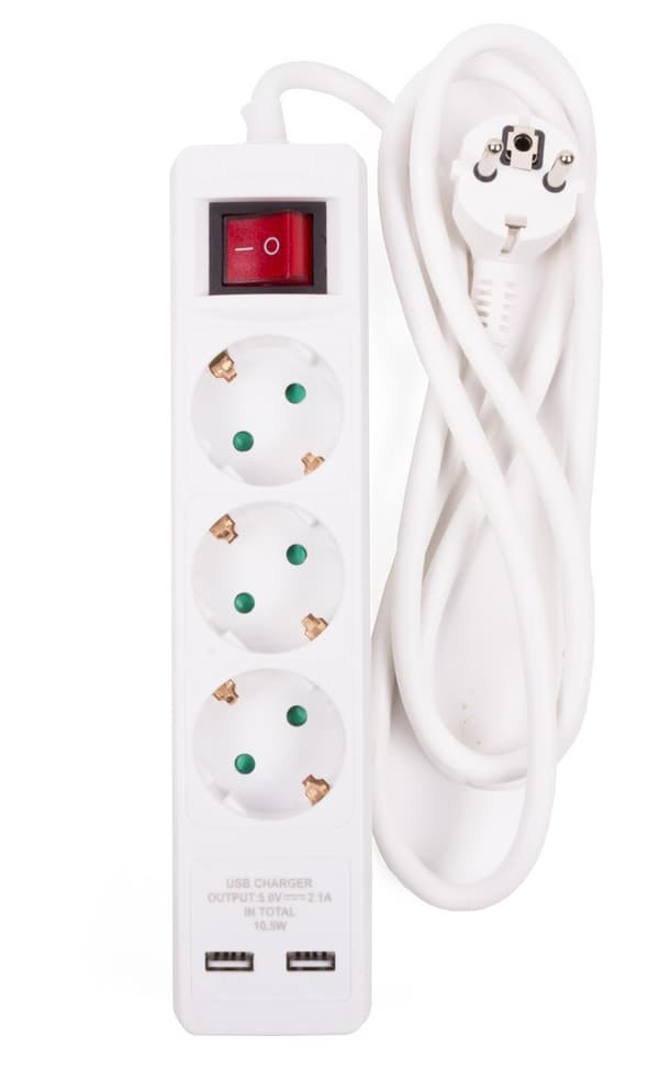 Grenuttag 3-vägs jordad med strömbrytare 2xUSB 1.5 m_MGF