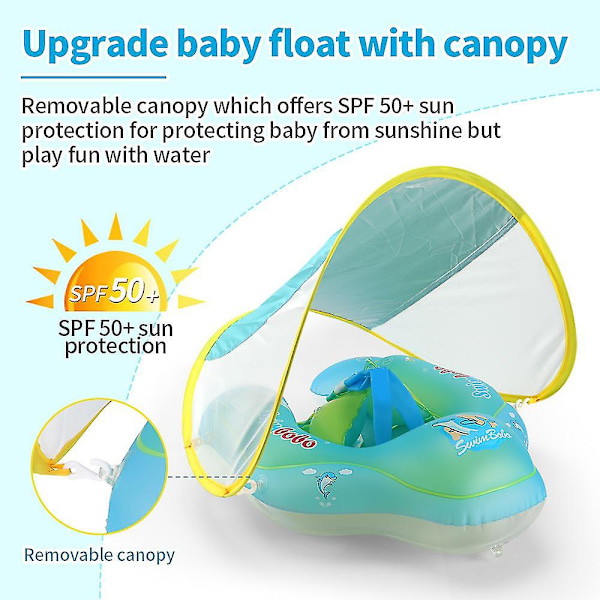 Inflatable Baby Swimming Float Ring Baby Pool with Sun Canopy Shade S