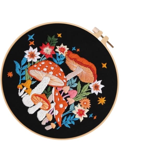 DIY Embroidery Kit with Mushroom Motif - Complete Set for Beginners and Experienced Embroiderers
