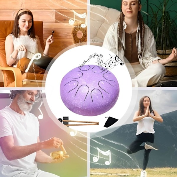 Udendørs Have Regn Tromme 15cm, Chakra Stål Tunge Tromme til Meditation og Yoga, Lilla Purple