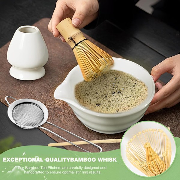 Keraaminen teesetti, sisältää matcha-kulhon, matcha-vispilätelineen ja matcha-vispilän, 5-osainen setti valkoinen white