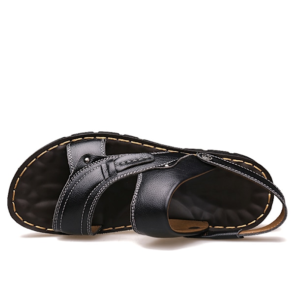 Lædersandaler til mænd, fritidssko, lette og komfortable, til strand og sommer 6682 Black 43