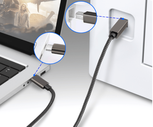 USB-B til USB-C skriverkabel Svart 2 m Black 2 m