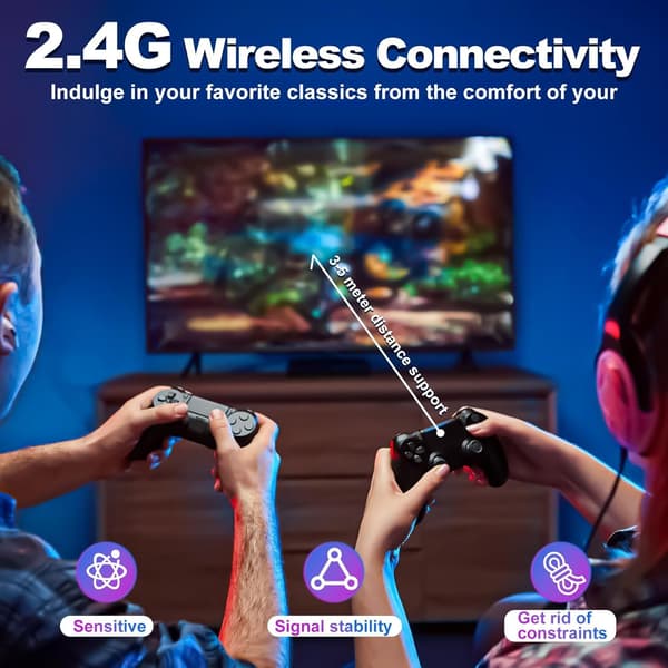 2024 ny retro spilkonsol, 20.000+ spil, 4K HDMI-interface, inkluderer 2 trådløse controllere (sort) Black 64GB
