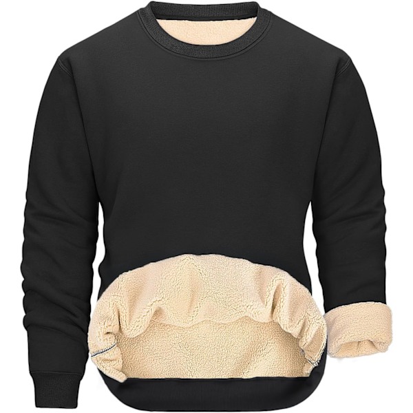 Vinter Fleece Sweatshirt Mænd Termisk Sweatshirt Uden Hætte Trøje Tyk Rund Hals Varmt Arbejde Casual Trøje Svart L