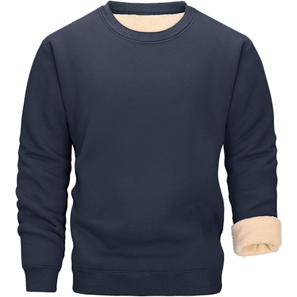 Vinter Fleece Sweatshirt Mænd Termisk Sweatshirt Uden Hætte Trøje Tyk Rund Hals Varmt Arbejde Casual Trøje marinblå XXL