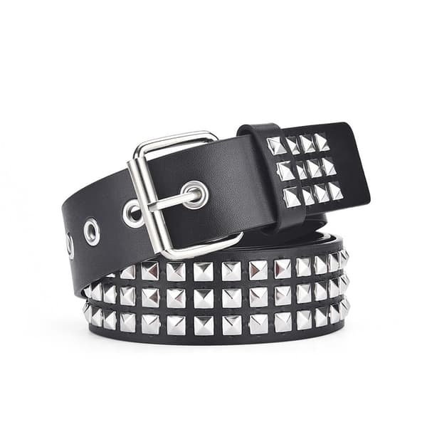 Dobbelt belte, Metal Punk Rock Nitbelte med Lyse Pyramid Stud