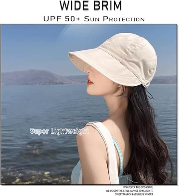Dame Solhatt med Bred Brem, UV-beskyttelse, Sammenleggbar, Khaki, Hodeomkrets 48-52cm