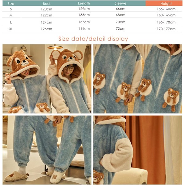 Onesies for Kvinner, Voksne, Kigurumi Onesies for Menn, Pyjamas, Fleece, Dyr, Jumpsuit, Sleepsuit, Halloween Kostyme, Jul, Cosplay og Fest Kvinnor - Björn XL